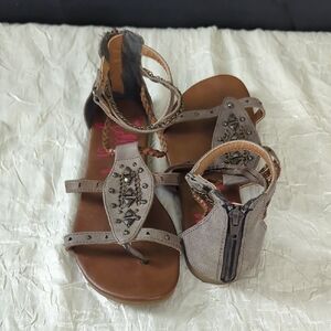 Jellypop Tan and Gray Beaded Sandals